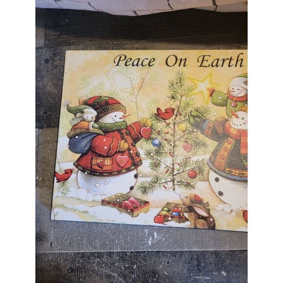 Peace on Earth snowman Canvas Tree bird Xmas decor - Picture 2 of 4
